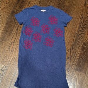 Philosophy Blue Dress with Red Floral Accents